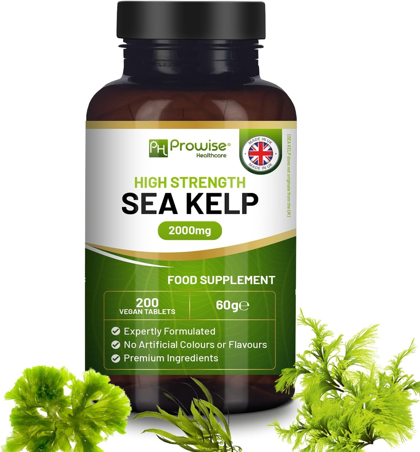 Alghe marine 2000mg 200 compresse vegane | Fonte naturale di iodio | Ingredienti Premium | Prodotto con orgoglio nel Regno Unito da Prowise