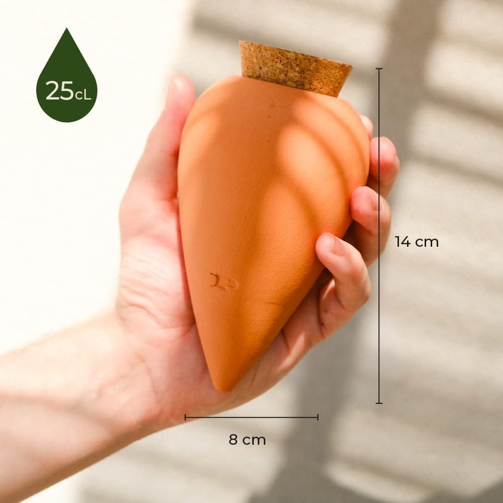 Pepin | Olla Terracotta per piante | Irrigazione automatica ed ecologica per piante da interno ed esterno | Irrigazione naturale | Durata di circa 1 settimana | OYA Strisce Arancione e Blu 25cl