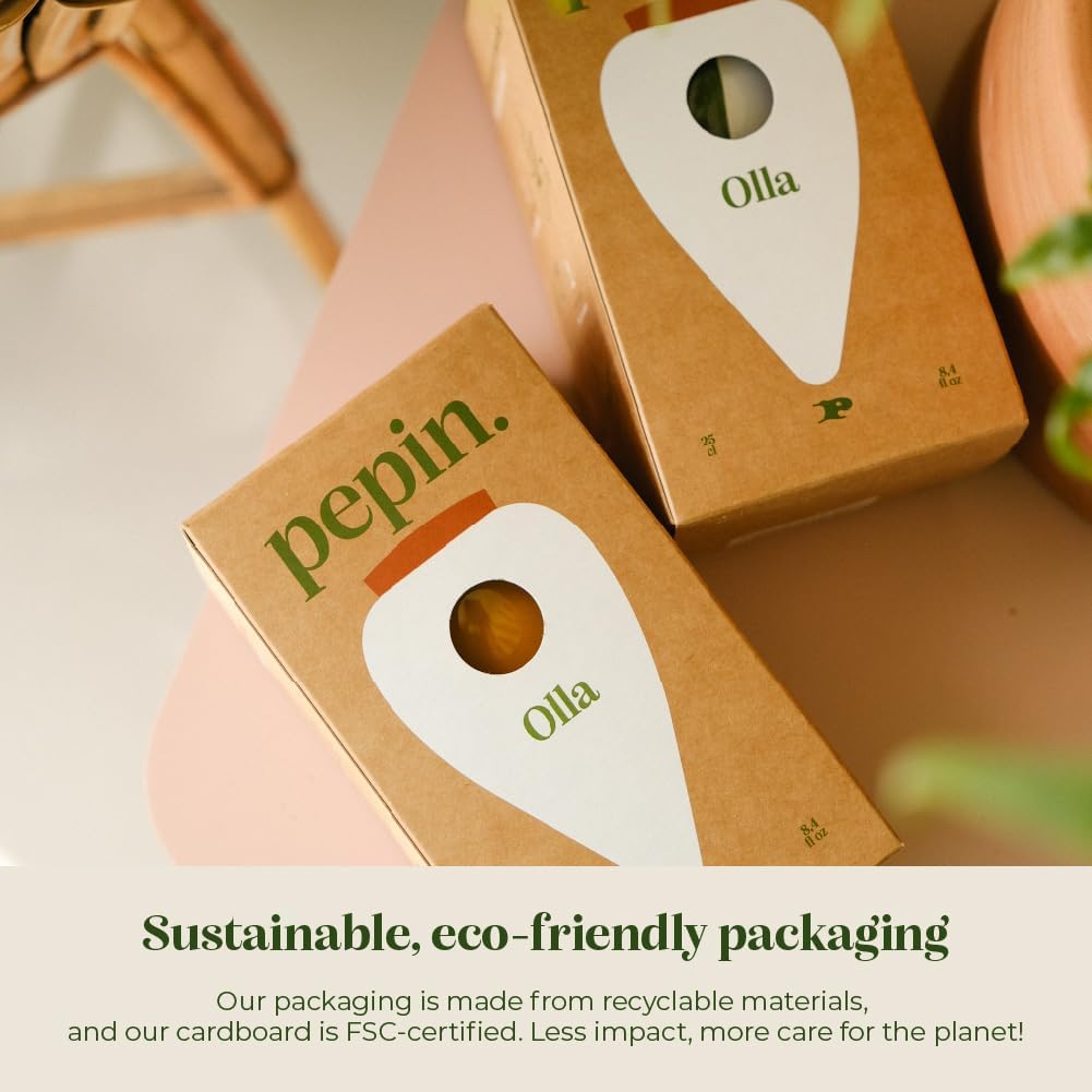 Pepin | Olla Terracotta per piante | Irrigazione automatica ed ecologica per piante da interno ed esterno | Irrigazione naturale | Durata di circa 1 settimana | OYA Strisce Arancione e Blu 25cl
