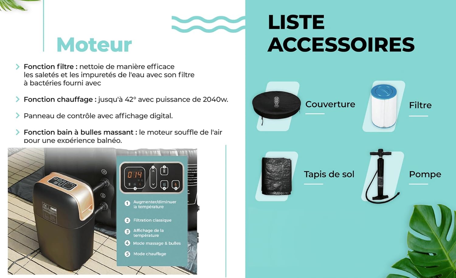 COCO SPA Nordik Spa Gonfiabile - Diametro 150 cm - 800 litri - Motore 2240 W - 2-4 persone - Massaggio 140 getti