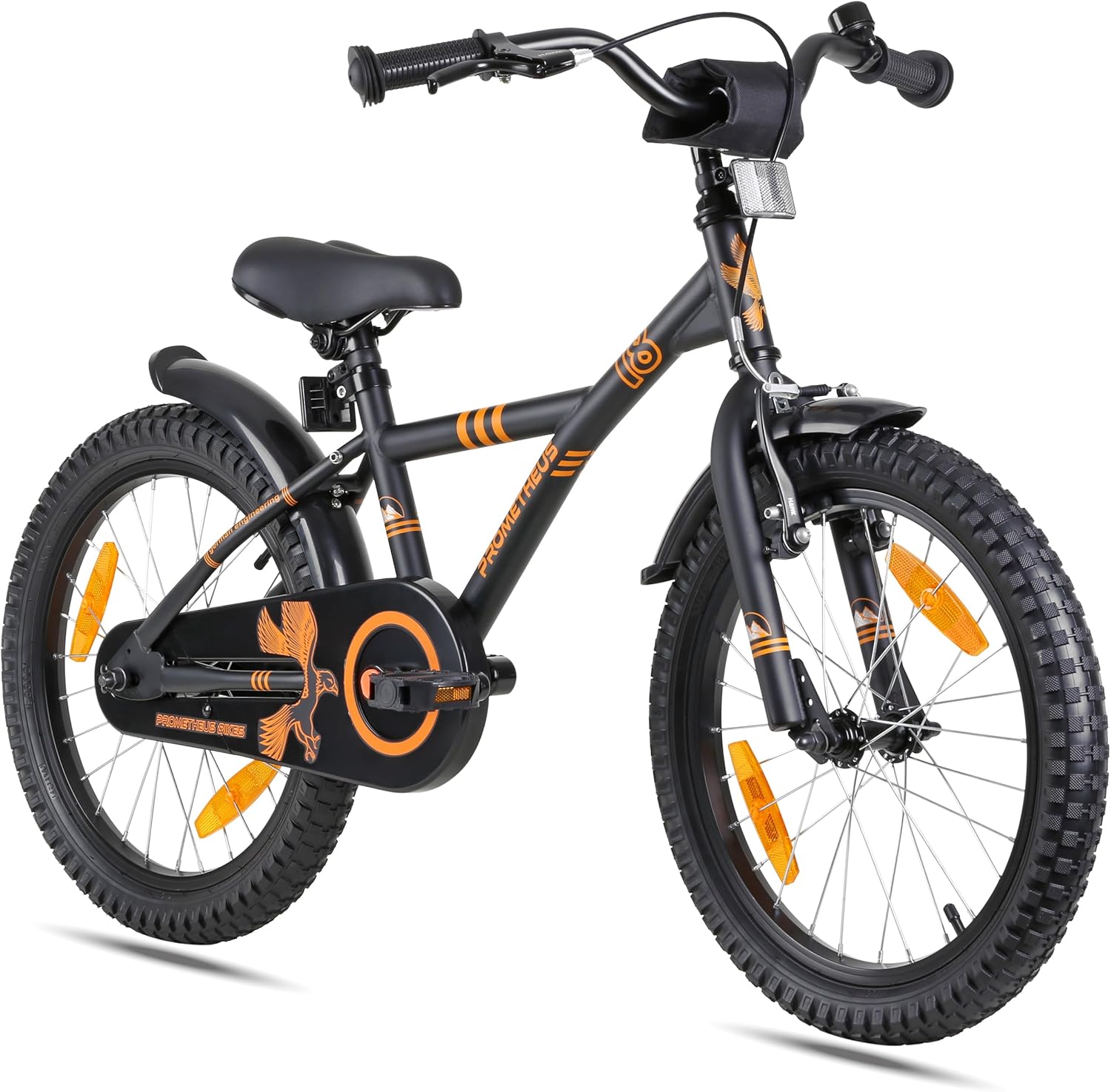 PROMETHEUS BICYCLES bicicletta bambina 6 anni bici per bambina bambino 18 pollici bimba con freno contropedale e V-Brake Nero Arancione