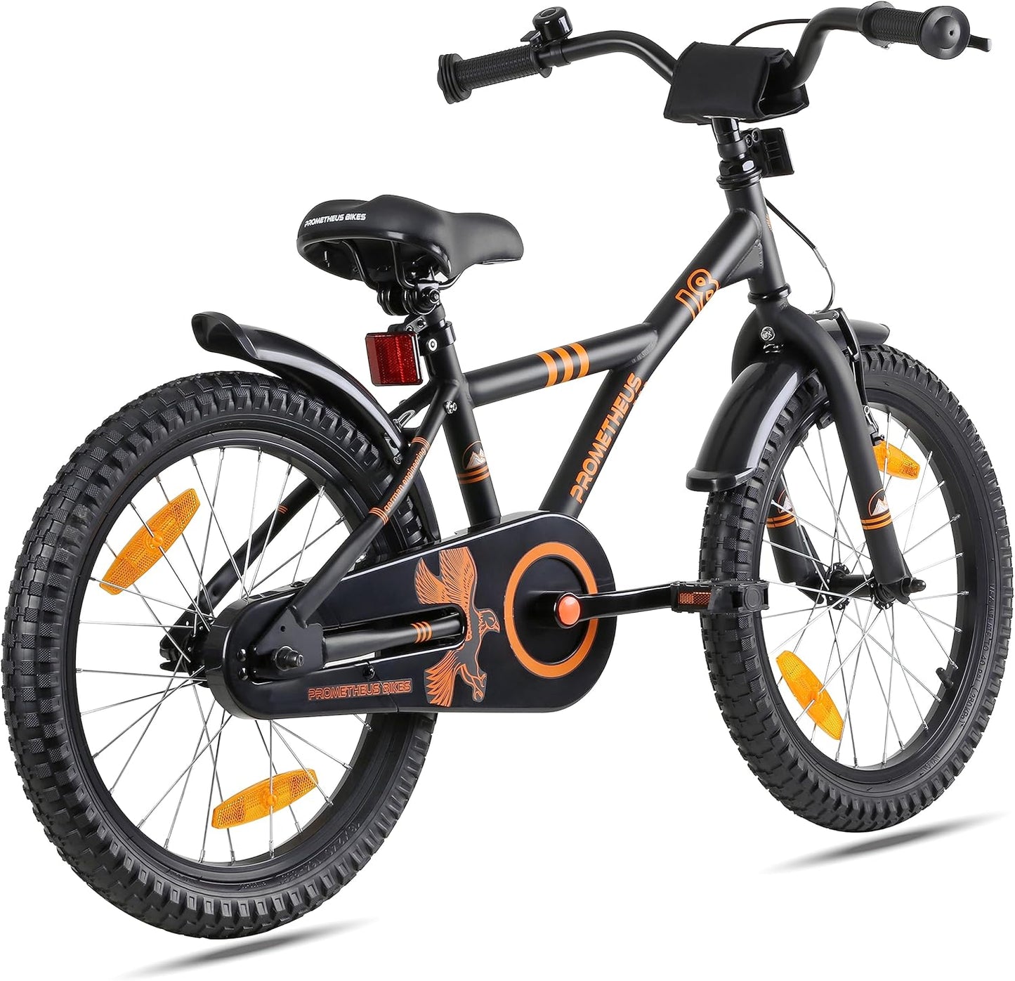 PROMETHEUS BICYCLES bicicletta bambina 6 anni bici per bambina bambino 18 pollici bimba con freno contropedale e V-Brake Nero Arancione