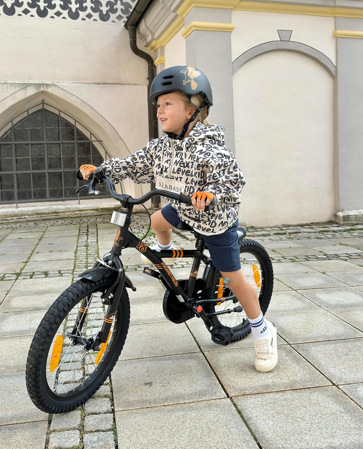PROMETHEUS BICYCLES bicicletta bambina 6 anni bici per bambina bambino 18 pollici bimba con freno contropedale e V-Brake Nero Arancione